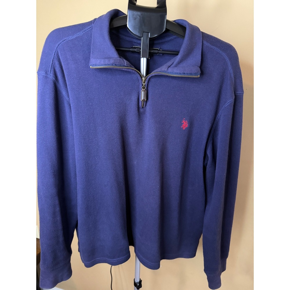 US Polo Assn‎ Mens Navy Blue Quarter Zip Pullover Cotton Sweater Size Large L